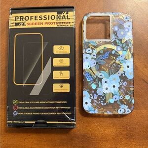 iPhone 15 Pro Max Rifle Paper Co. Blue Floral Phone Case & 2 Screen Protectors